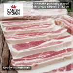 Pork BELLY SKIN OFF samcan frozen Denmark DANISH CROWN steak cuts 2.5cm 1" (price/pack 600g 2pcs)